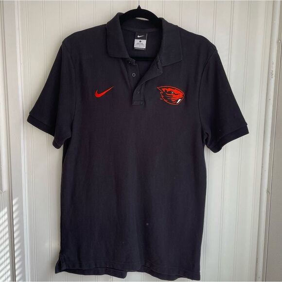 Nike Men’s Oregon State Beavers 100% Cotton Polo Black Swoosh Beaver Head Size L - Picture 1 of 13
